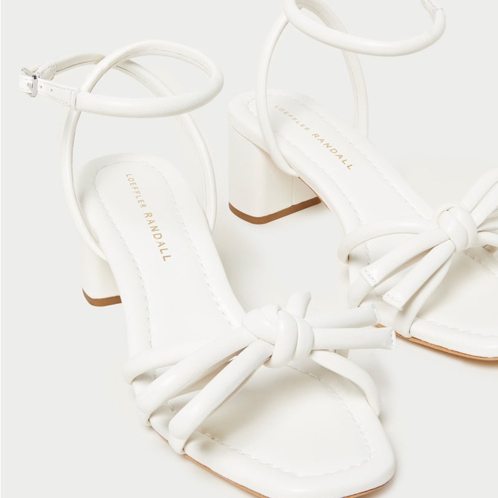 Loeffler Randall White Strappy Sandals w/ Knotted Bow Detail & Ankle Stap